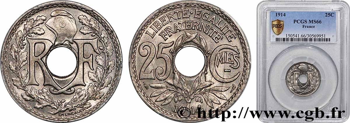25 centimes Lindauer, Cmes souligné 1914  F.170/2 FDC66 PCGS
