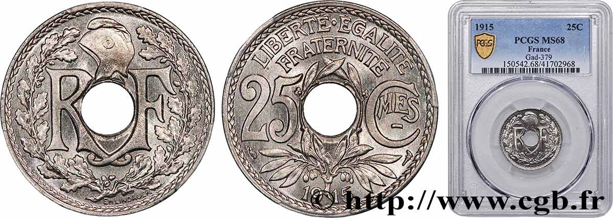 25 centimes Lindauer, Cmes souligné 1915  F.170/3 MS68 PCGS