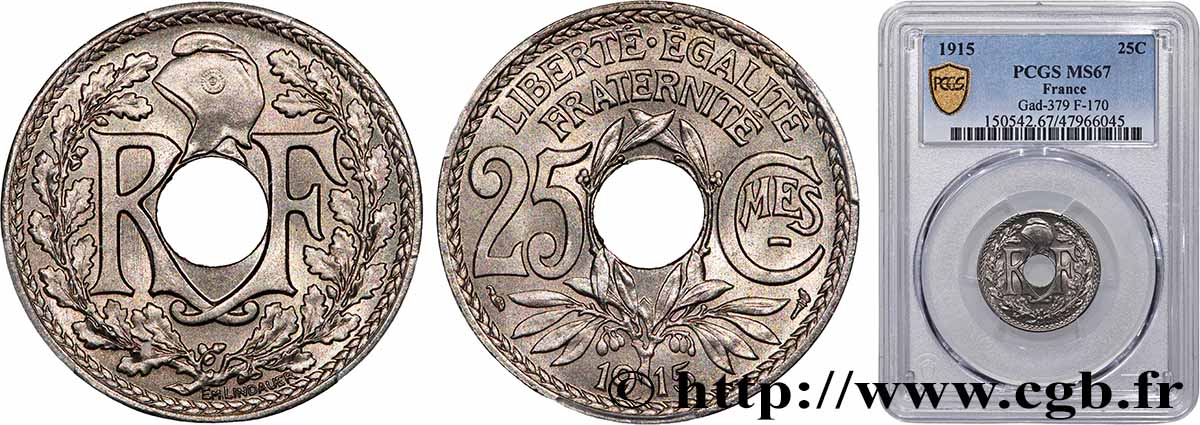 25 centimes Lindauer, Cmes souligné 1915  F.170/3 FDC67 PCGS
