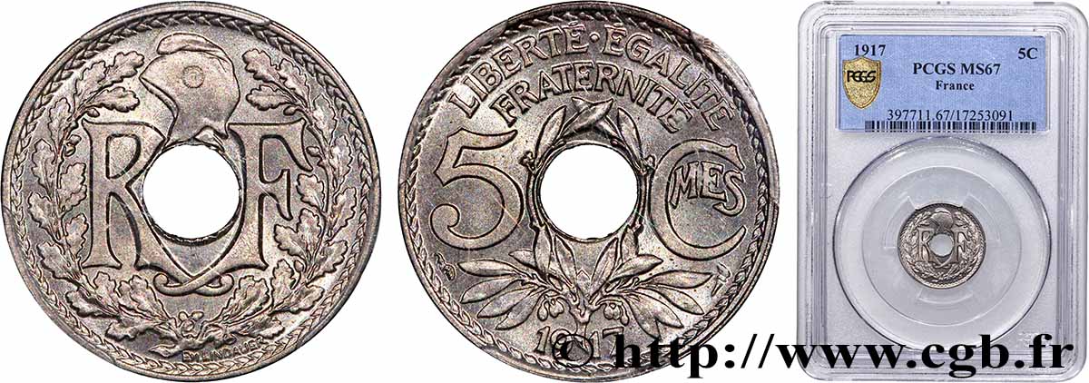 5 centimes Lindauer, grand module 1917 Paris F.121/1 FDC67 PCGS