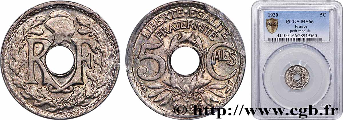5 centimes Lindauer, petit module 1920  F.122/2 FDC66 PCGS