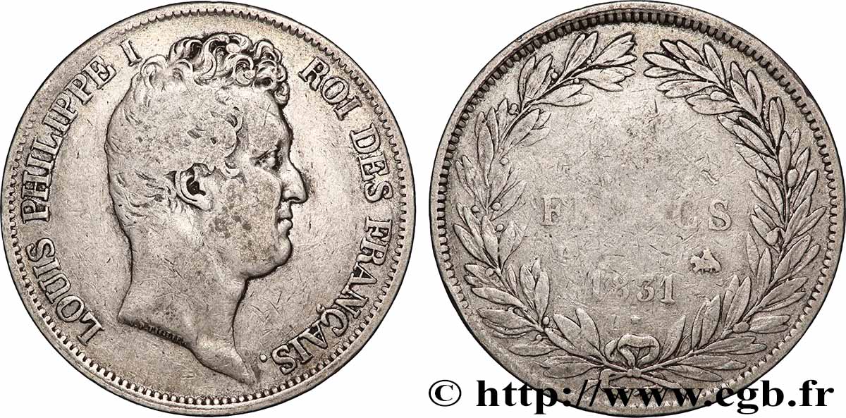 5 francs type Tiolier avec le I, tranche en creux 1831 Rouen F.315/15 B 