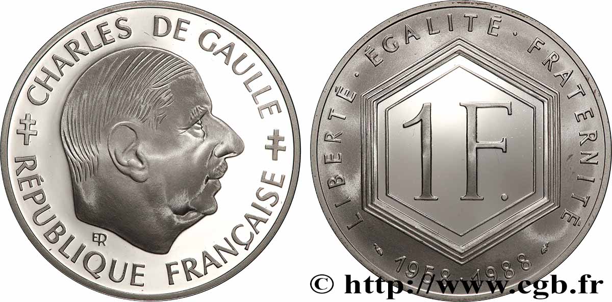 Belle Épreuve 1 franc De Gaulle  1988 Paris F.1000 2 FDC 
