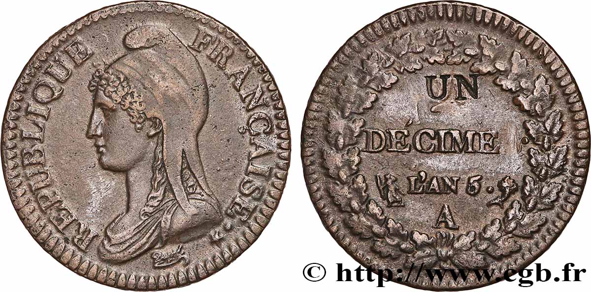 Un décime Dupré, modification du 2 décimes 1797 Paris F.127/5 AU 