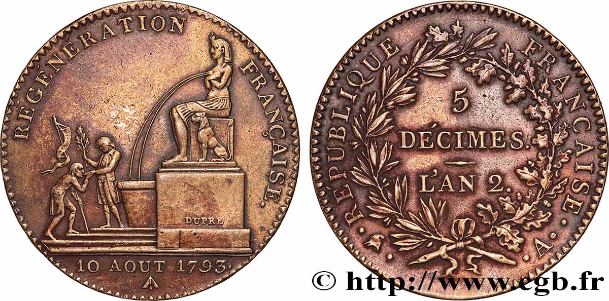 5 décimes, Régénération française 1793 Paris F.172A/1 AU 