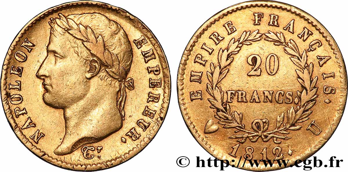 20 francs or Napoléon tête laurée, Empire français 1812 Turin F.516/28 TTB 