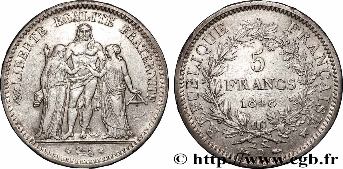 5 francs Hercule, IIe République 1848  Lyon F.326/3 SS 