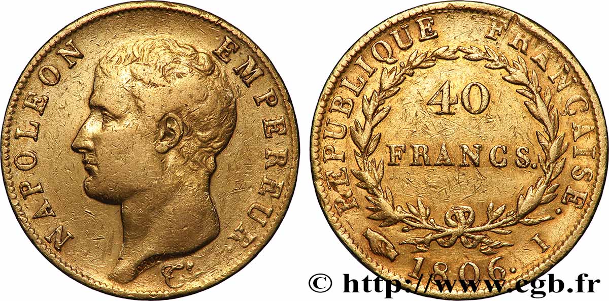 40 francs or Napoléon tête nue, calendrier grégorien 1806 Limoges F.538/2 TB+ 