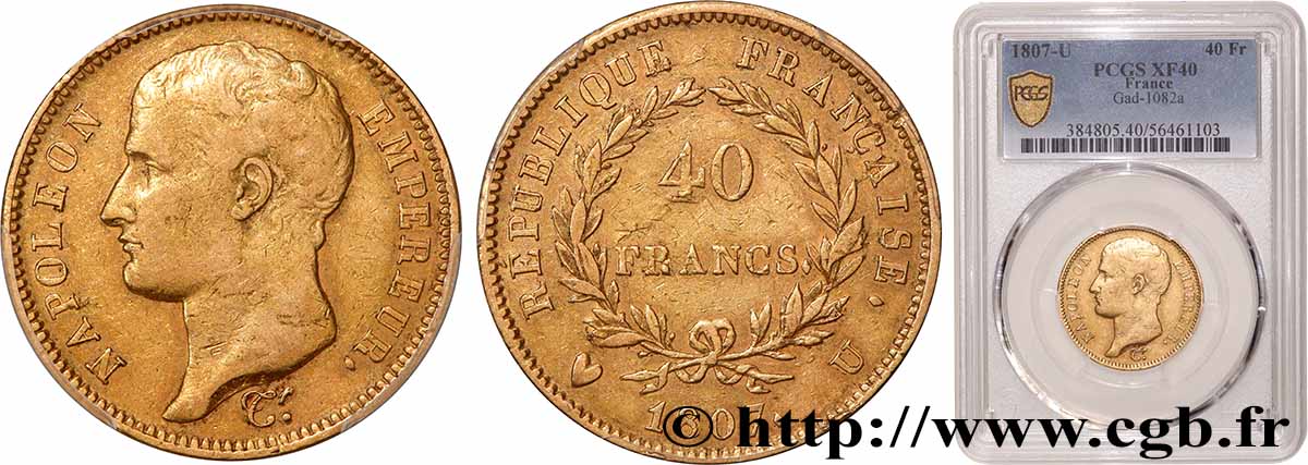 40 francs or Napoléon tête nue, type transitoire 1807 Turin F.539/4 TTB40 PCGS