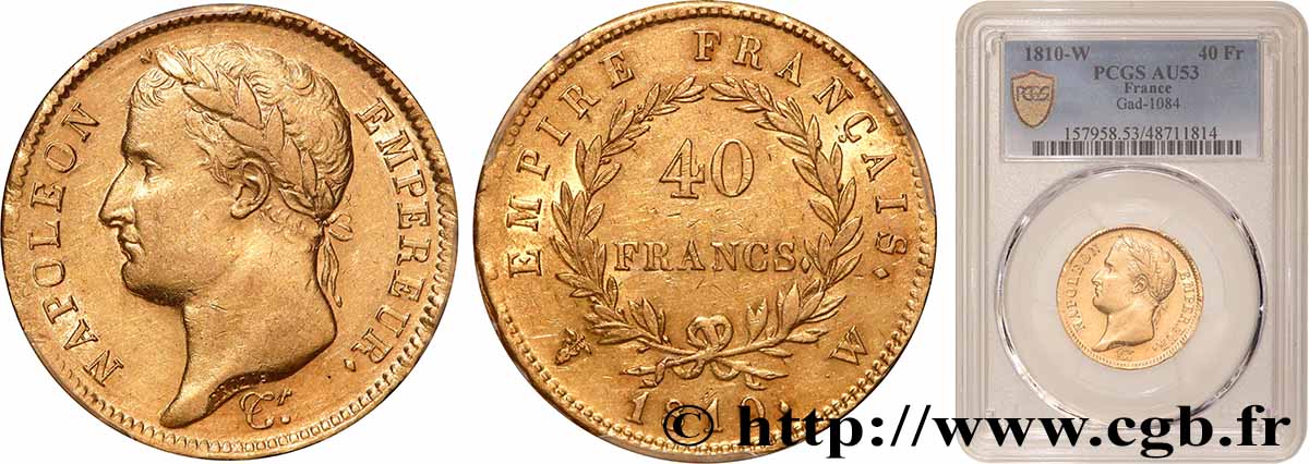 40 francs or Napoléon tête laurée, Empire français 1810 Lille F.541/5 TTB53 PCGS