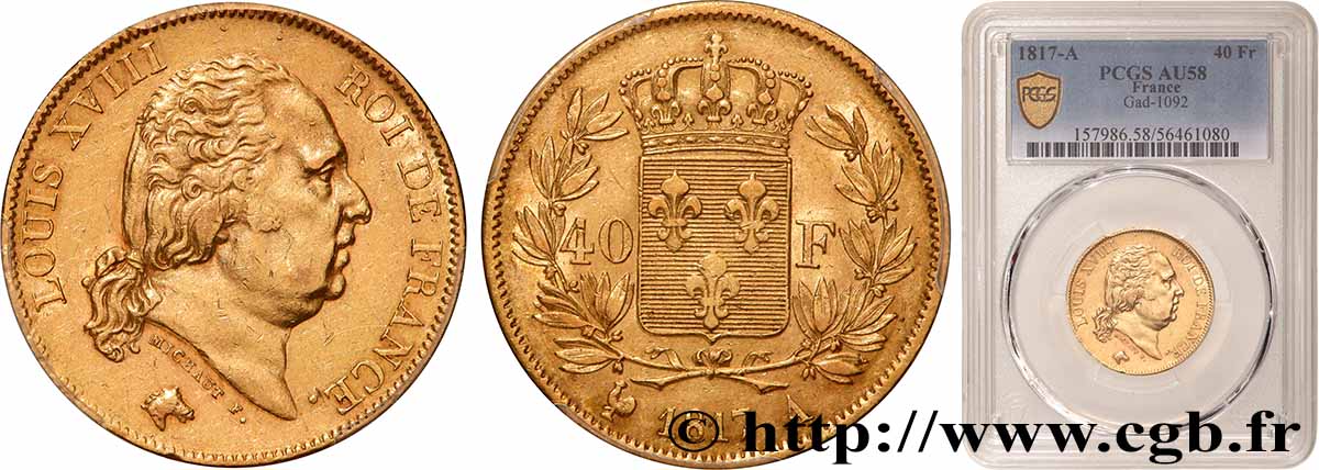 40 francs or Louis XVIII 1817 Paris F.542/6 SUP58 PCGS