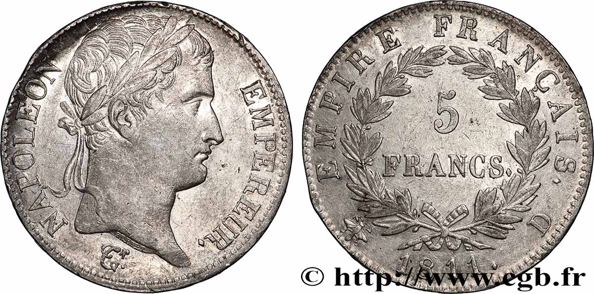 5 francs Napoléon Empereur, Empire français 1811 Lyon F.307/30 AU 