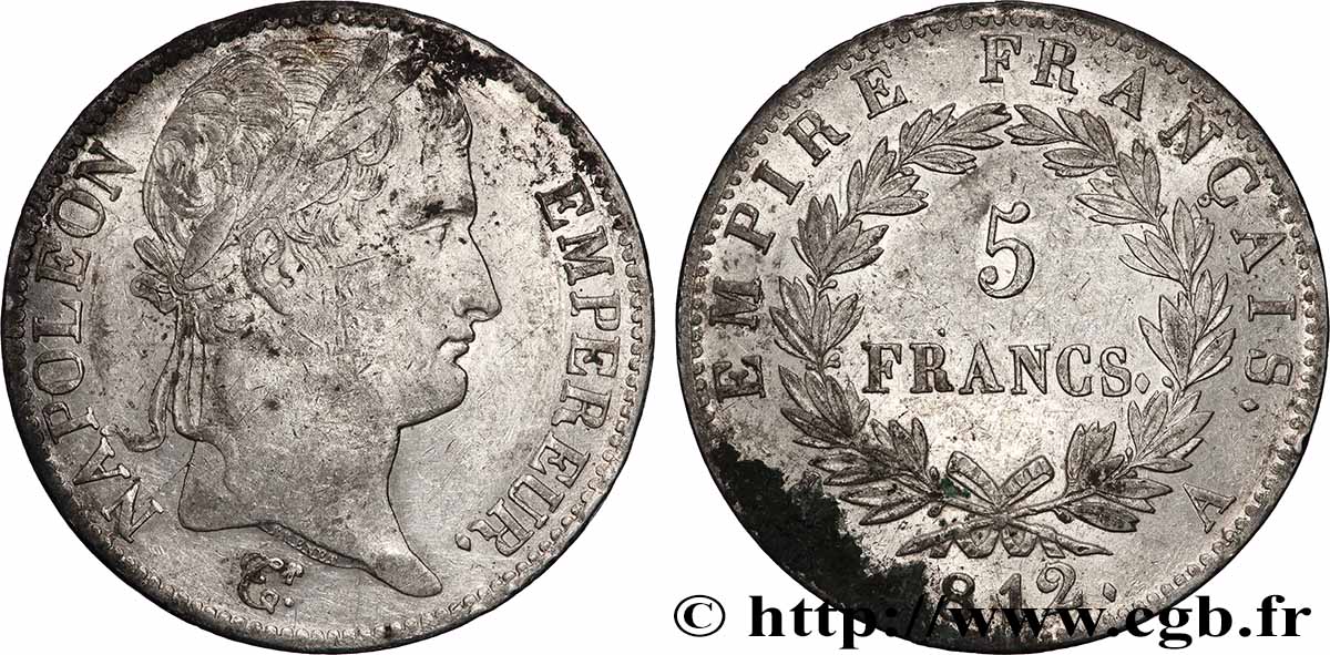 5 francs Napoléon Empereur, Empire français 1812 Paris F.307/41 TTB 
