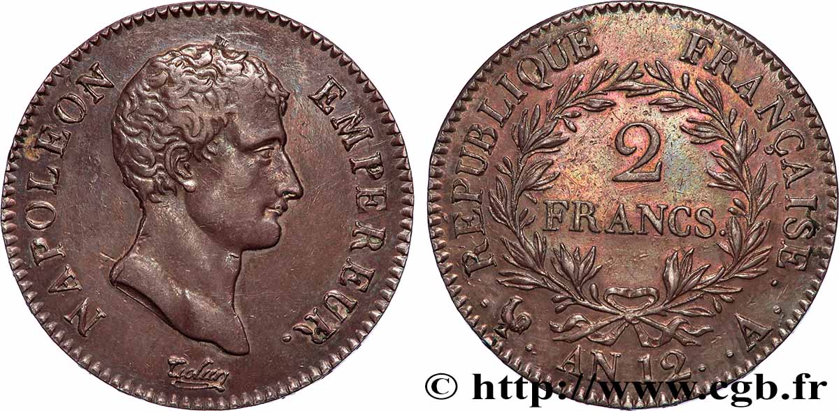 2 francs Napoléon Empereur, Calendrier révolutionnaire 1804 Paris F.251/1 AU 