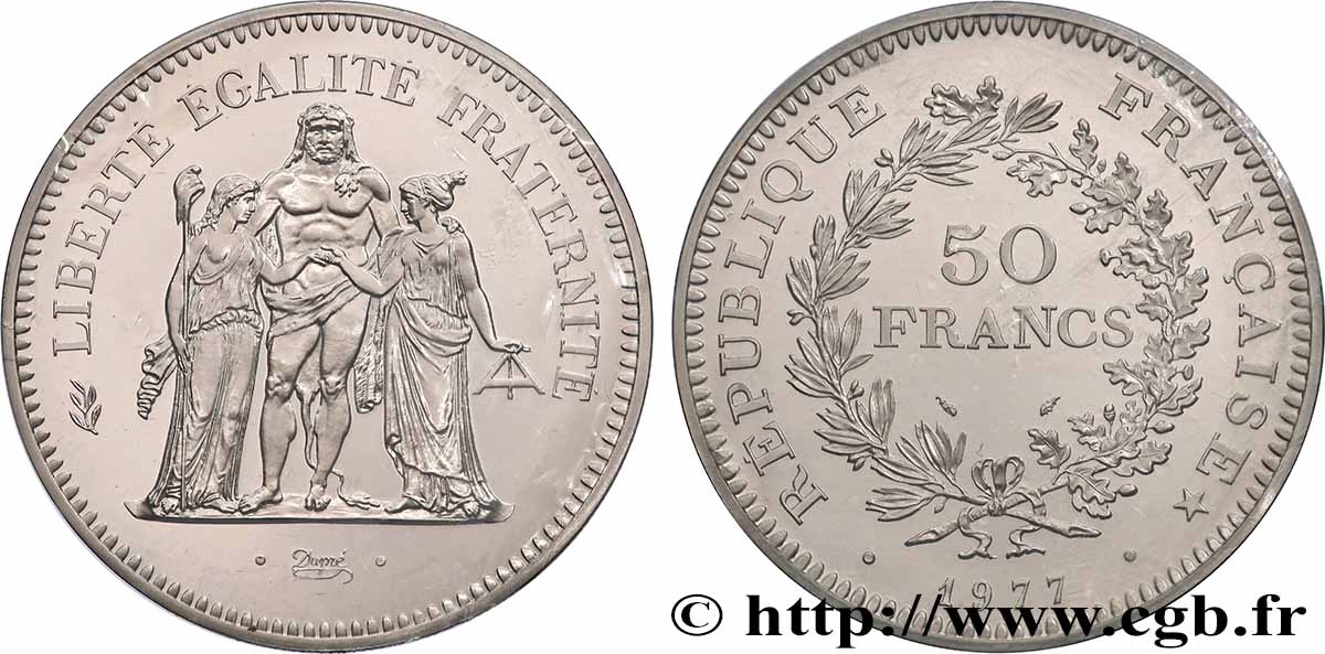Piéfort Argent de 50 francs Hercule  1977 Pessac GEM.223 P1 MS 