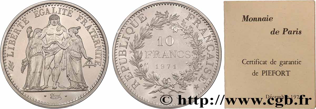 Piéfort argent de 10 francs Hercule 1971 Paris GEM.183 P1  FDC 