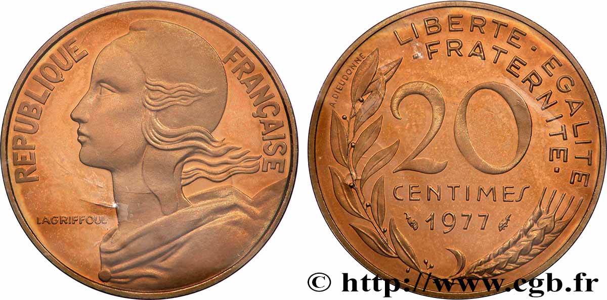 Piéfort Br-Al de 20 centimes Marianne 1977 Pessac GEM.56 P1 MS 