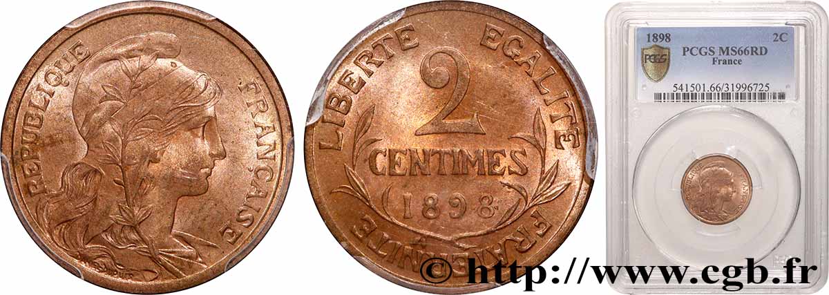 2 centimes Daniel-Dupuis 1898 Paris F.110/1 MS66 PCGS