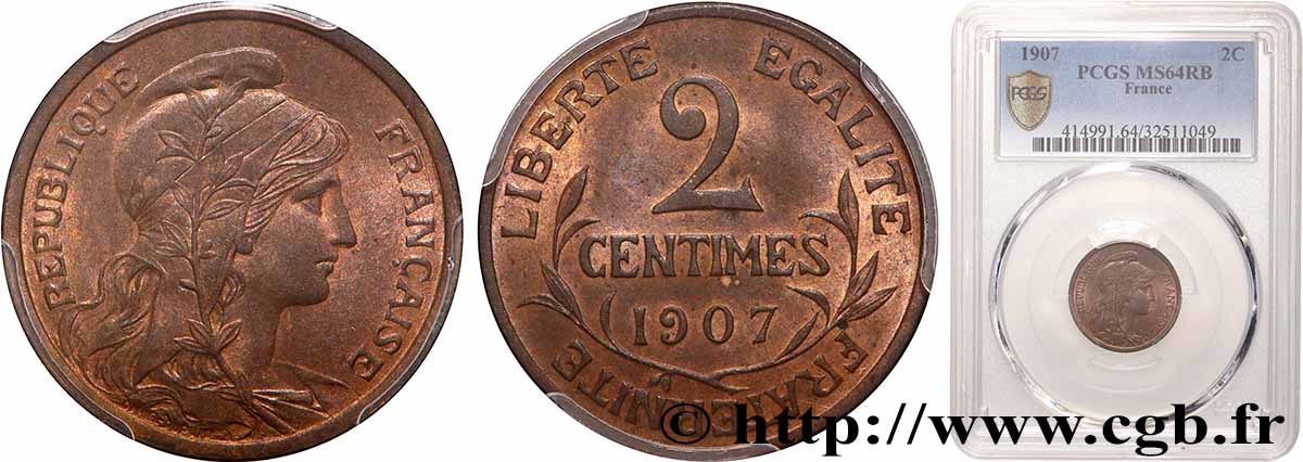 2 centimes Daniel-Dupuis 1907 Paris F.110/10 SPL64 PCGS