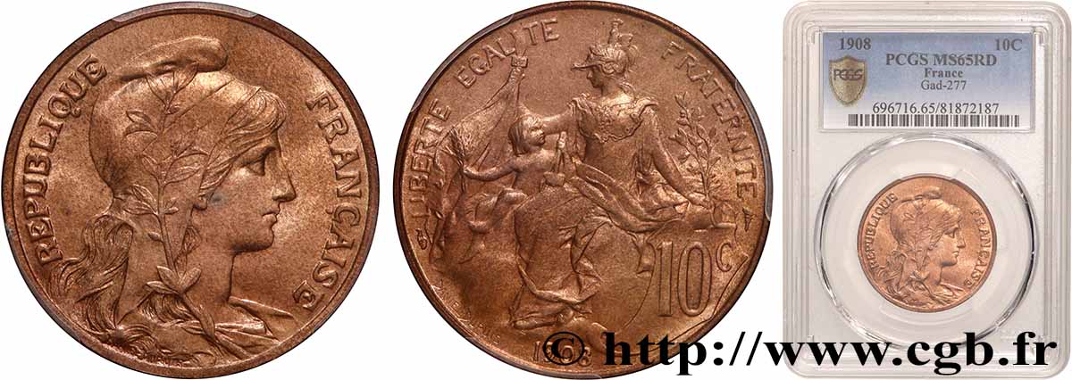10 centimes Daniel-Dupuis 1908  F.136/17 MS65 PCGS