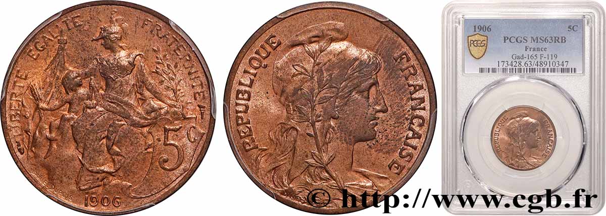 5 centimes Daniel-Dupuis 1906  F.119/16 MS63 PCGS