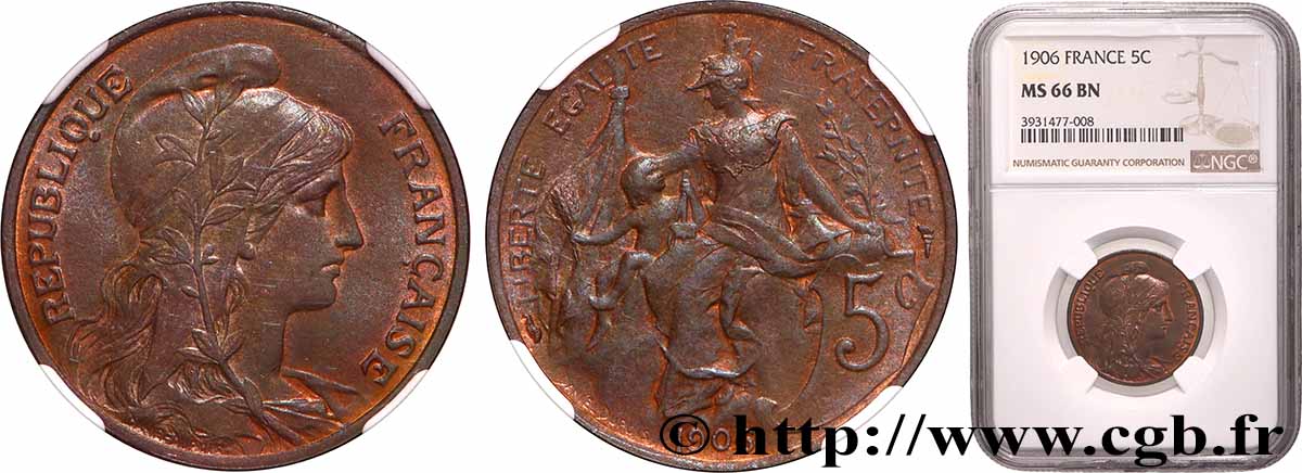 5 centimes Daniel-Dupuis 1906  F.119/16 FDC66 NGC