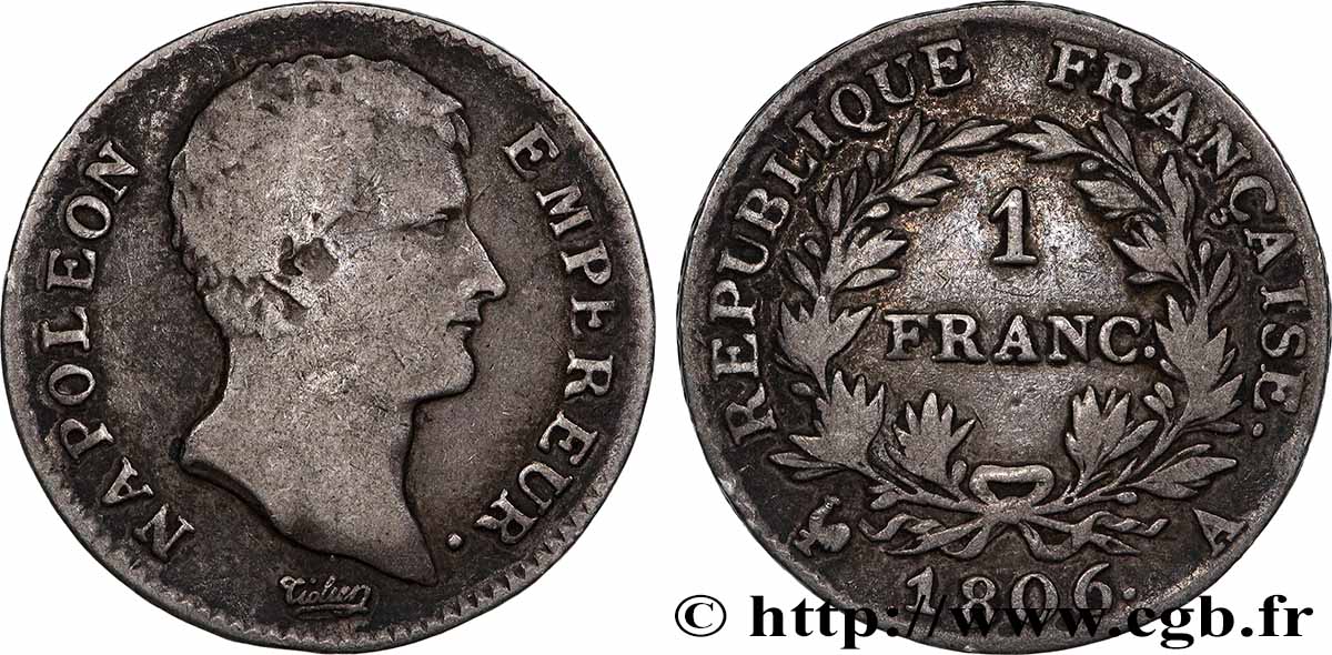 1 franc Napoléon Empereur, Calendrier grégorien 1806 Paris F.202/1 F 
