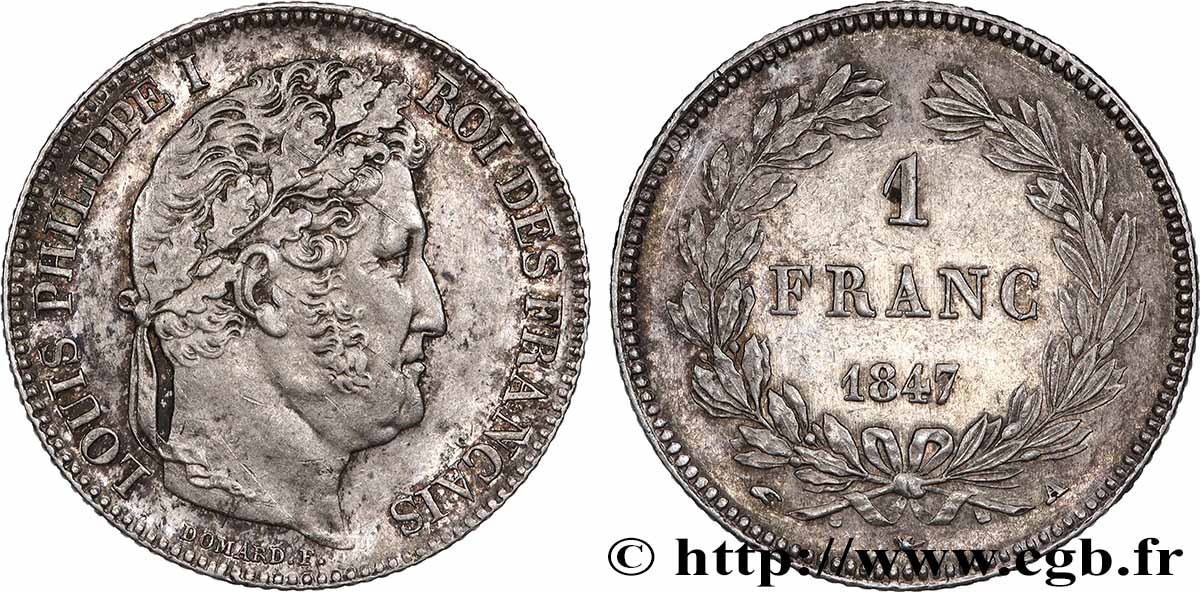 1 franc Louis-Philippe, couronne de chêne 1847 Paris F.210/110 AU 