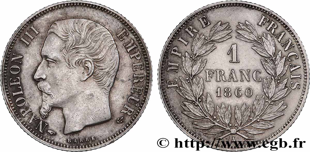 1 franc Napoléon III, tête nue 1860 Paris F.214/14 TTB+ 