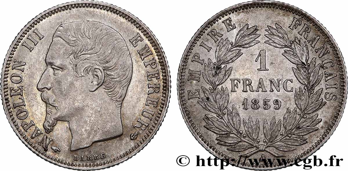 1 franc Napoléon III, tête nue 1859 Paris F.214/12 AU 