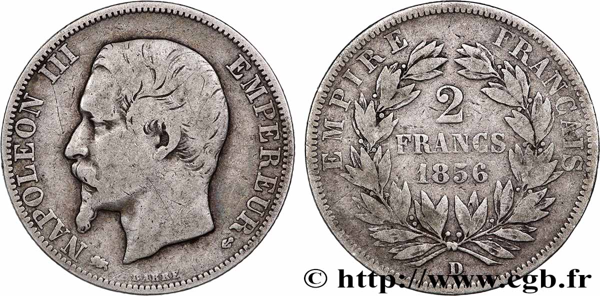 2 francs Napoléon III, tête nue 1856 Lyon F.262/8 F15 