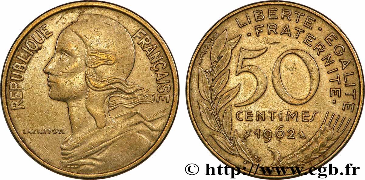 50 centimes Marianne, col à 4 plis 1962 Paris F.197/3 XF 