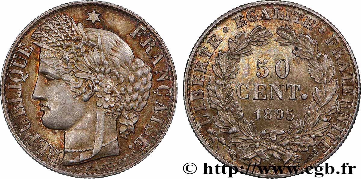 50 centimes Cérès, IIIe République 1895 Paris F.189/16 MS63 