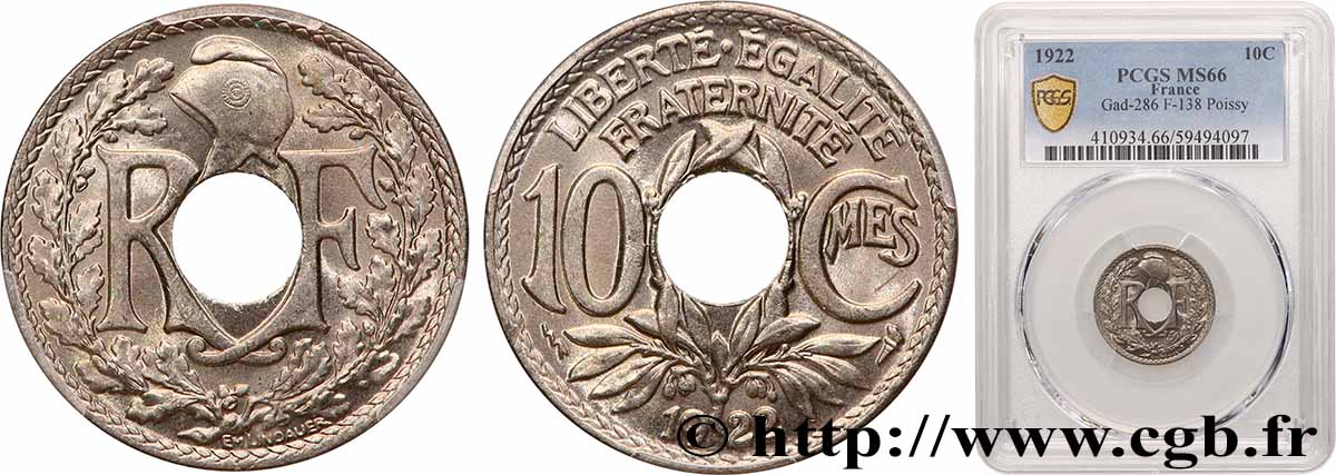 10 centimes Lindauer 1922 Poissy F.138/7 MS66 PCGS