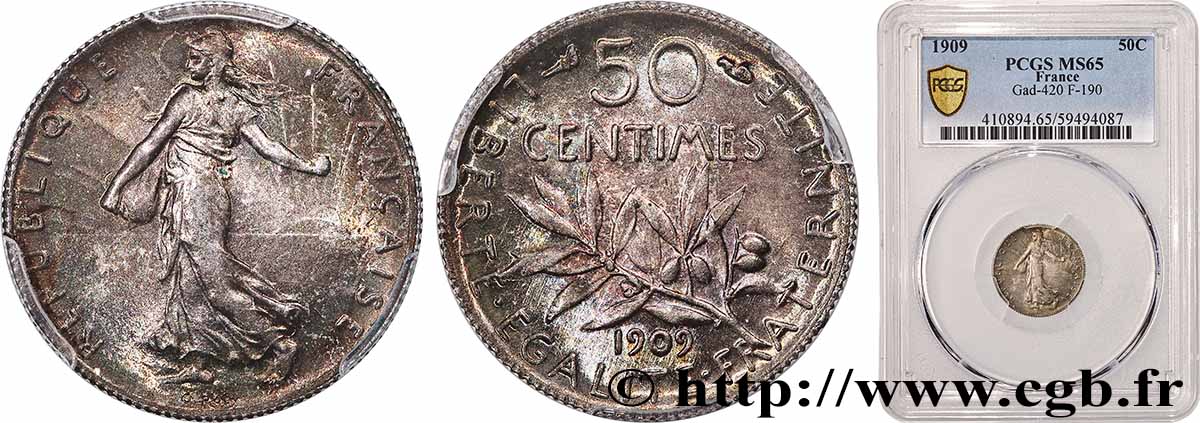 50 centimes Semeuse 1909  F.190/16 FDC65 PCGS