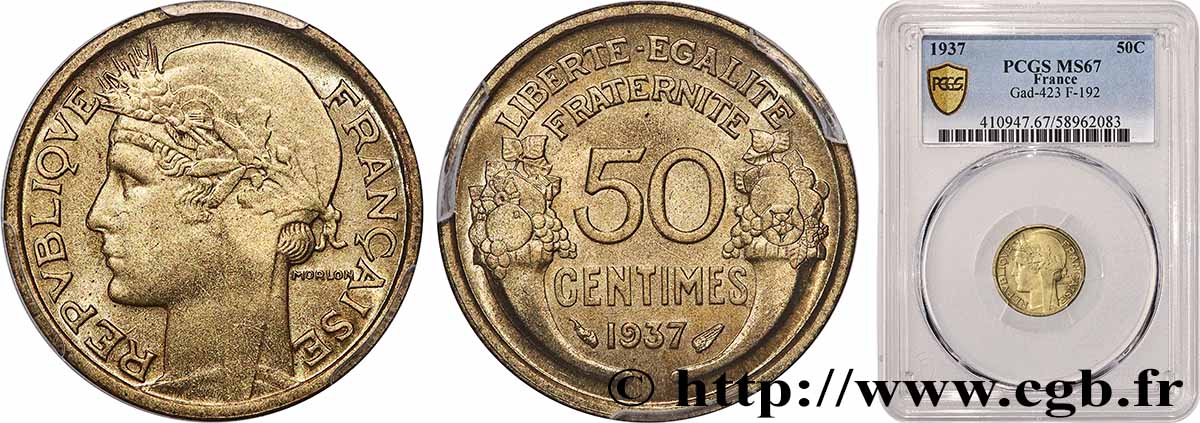 50 centimes Morlon 1937  F.192/13 MS67 PCGS