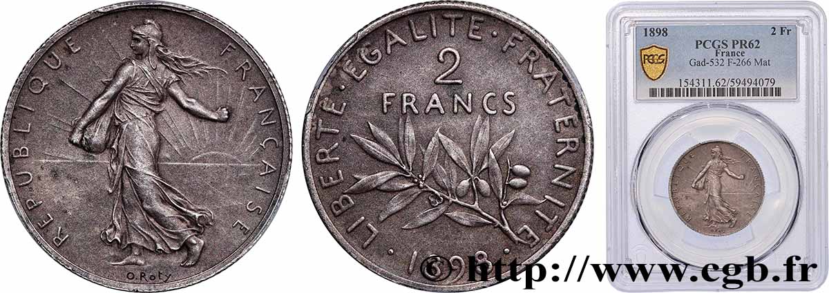 2 francs Semeuse, Flan Mat 1898  F.266/2 MS62 PCGS