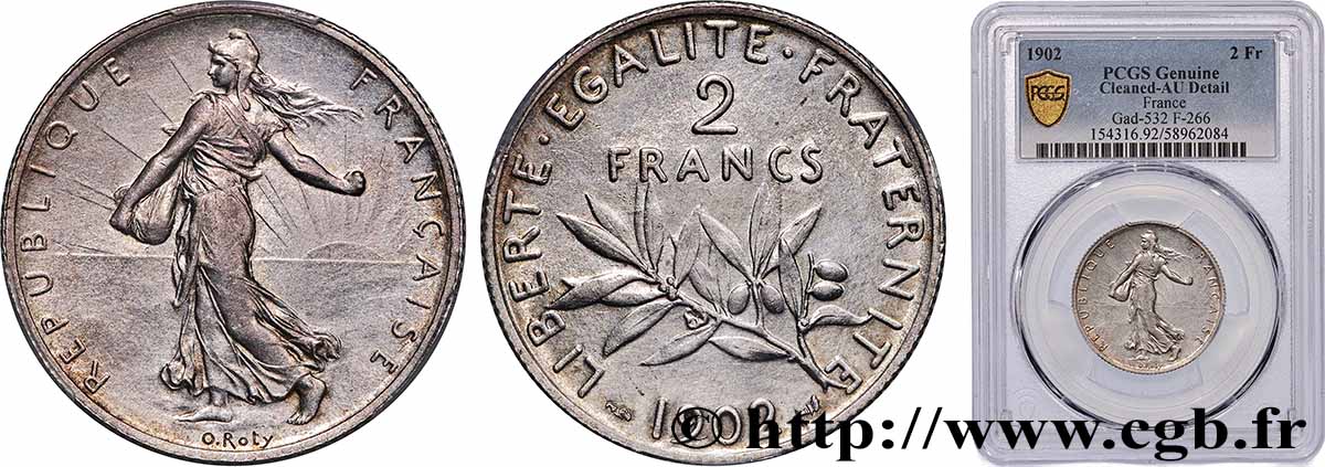 2 francs Semeuse 1902  F.266/7 AU PCGS