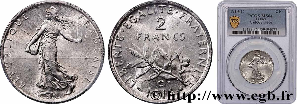 2 francs Semeuse 1914 Castelsarrasin F.266/16 MS64 PCGS