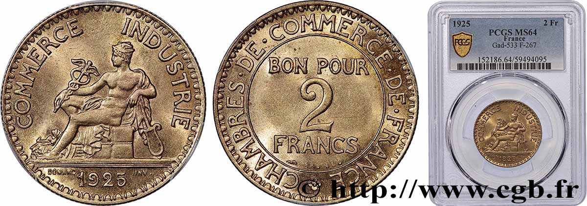 2 francs Chambres de Commerce 1925  F.267/7 MS64 PCGS