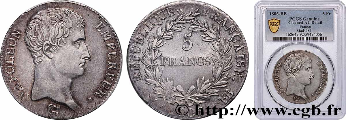 5 francs Napoléon Empereur, Calendrier grégorien 1806 Strasbourg F.304/3 TTB+ 
