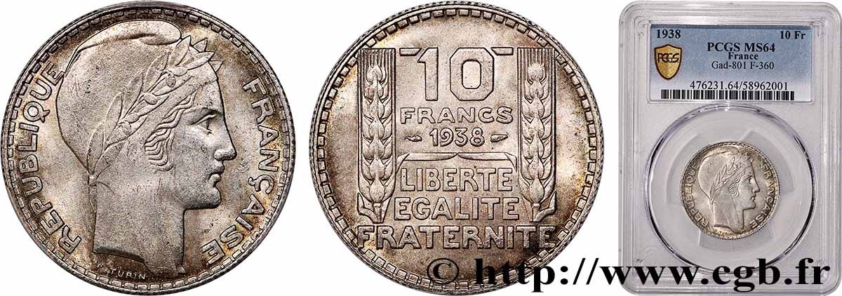 10 francs Turin 1938  F.360/9 MS64 PCGS