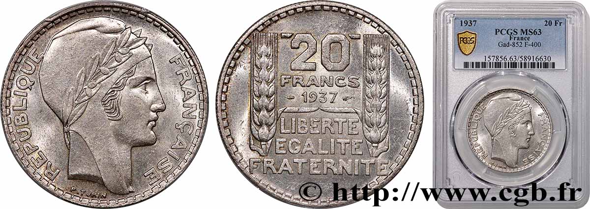 20 francs Turin 1937  F.400/8 MS63 PCGS