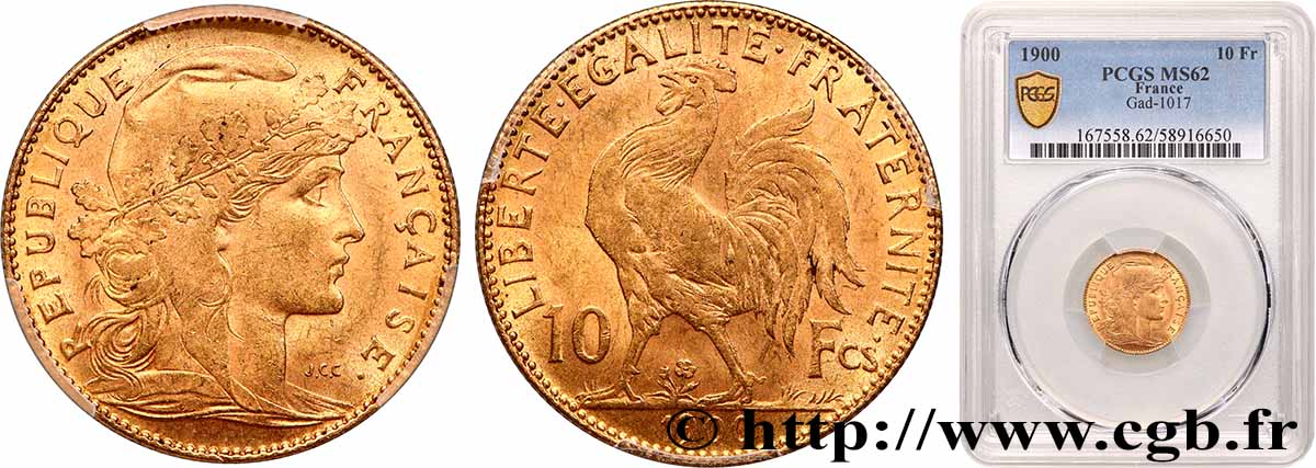 10 francs or Coq 1900 Paris F.509/3 SPL62 PCGS