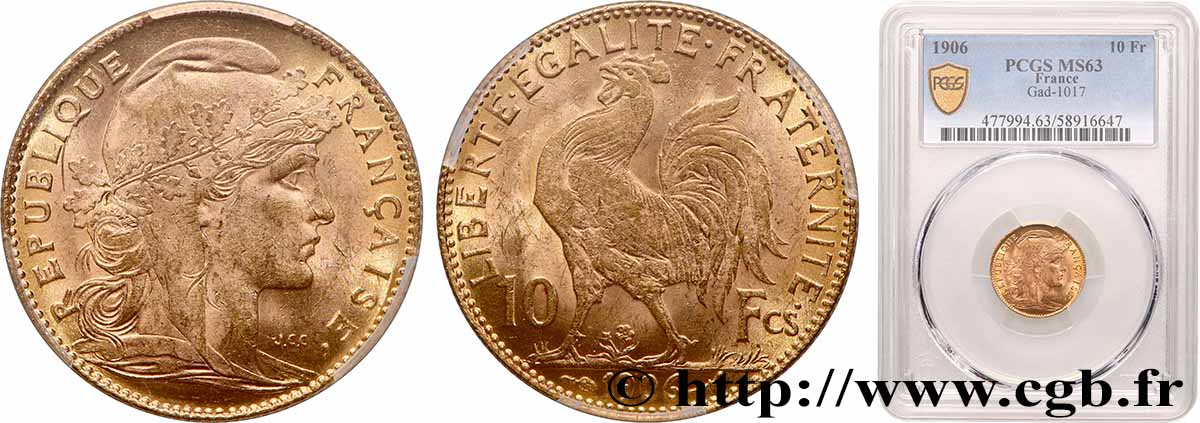 10 francs Coq 1906 Paris F.509/7 MS63 PCGS