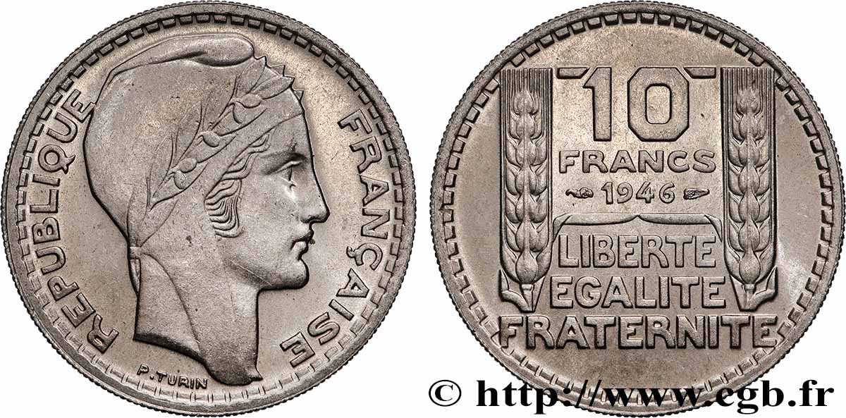 10 francs Turin, grosse tête, rameaux courts 1946  F.361A/2 EBC 