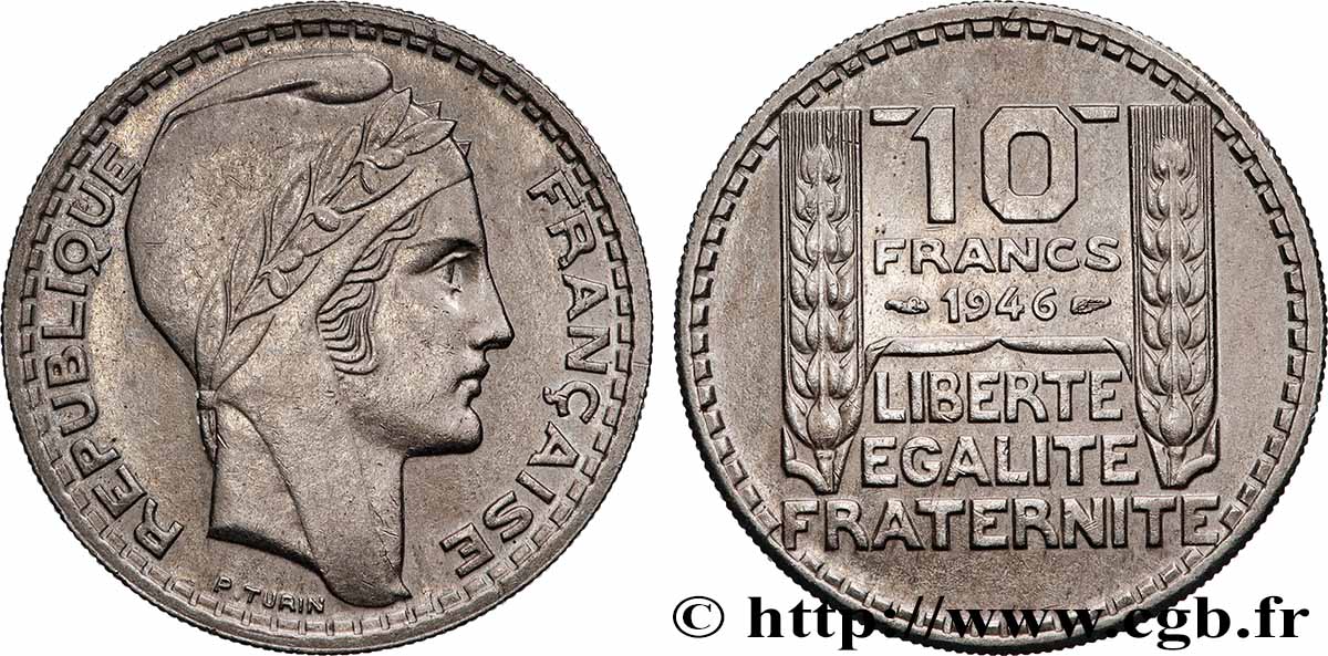 10 francs Turin, grosse tête, rameaux courts 1946  F.361A/2 SUP 