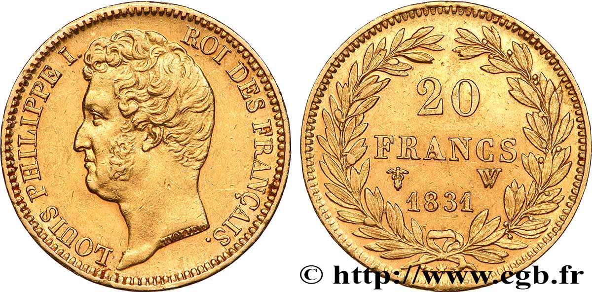 20 francs or Louis-Philippe, Tiolier, tranche inscrite en creux 1831 Lille F.524/4 SUP+ 
