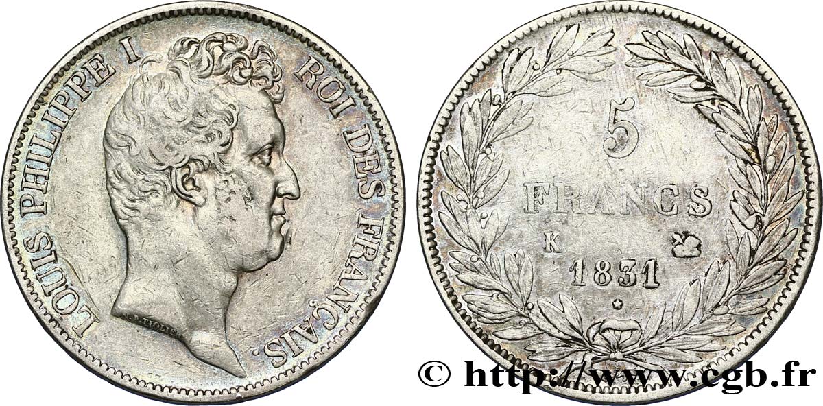 5 francs type Tiolier avec le I, tranche en creux 1831 Bordeaux F.315/20 XF48 