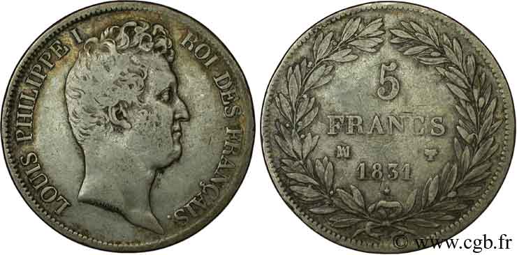 5 francs type Tiolier avec le I, tranche en creux 1831 Marseille F.315/23 MB25 